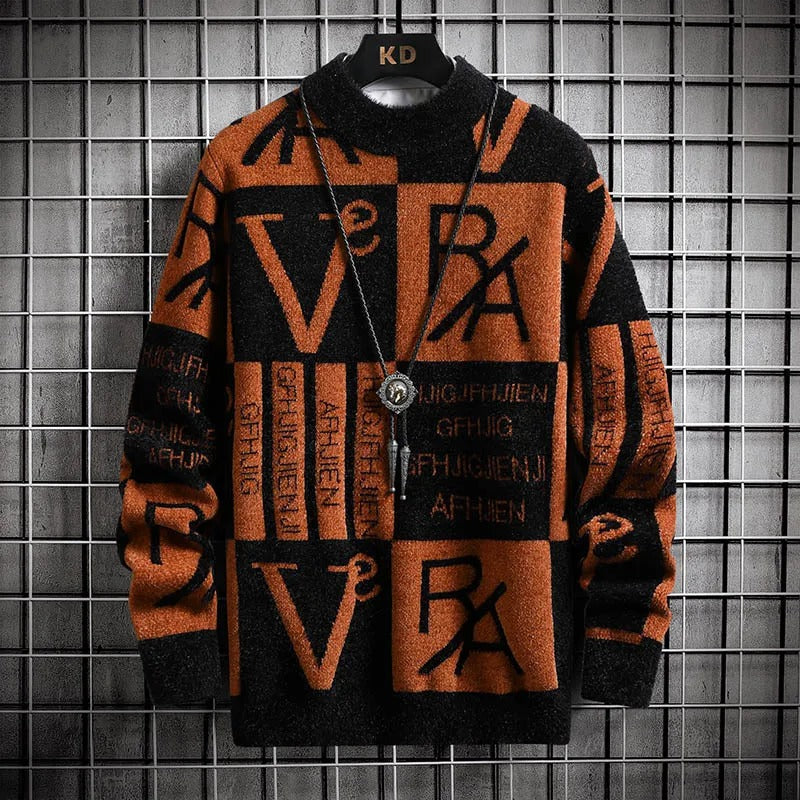 Stribet sweater med rund hals til mænd