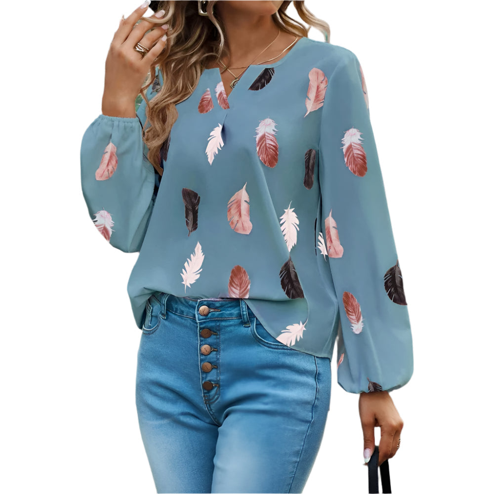 Chiffonbluse med fjermønster