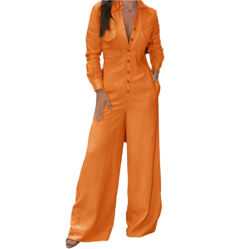 Langærmet jumpsuit med skrue ned i krave
