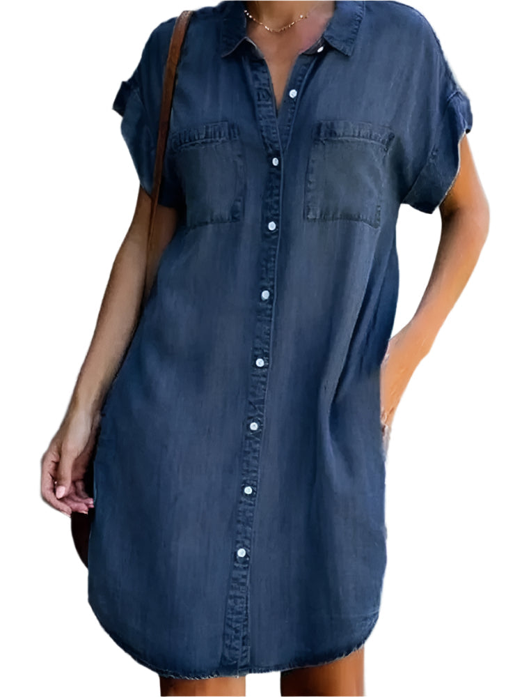 Kvinders Casual Loose Fit denimskjortekjole