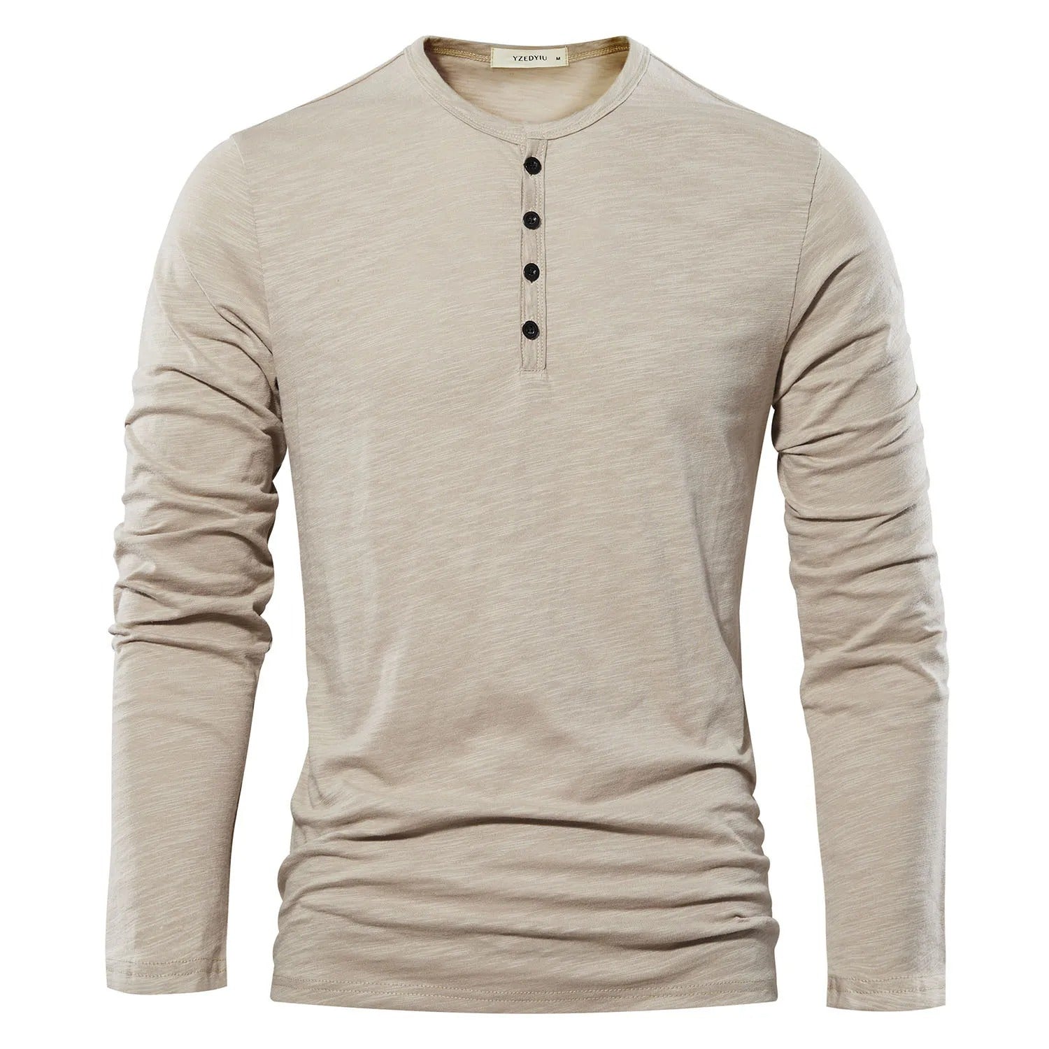 Langærmet T-shirt med Henley-hals til mænd