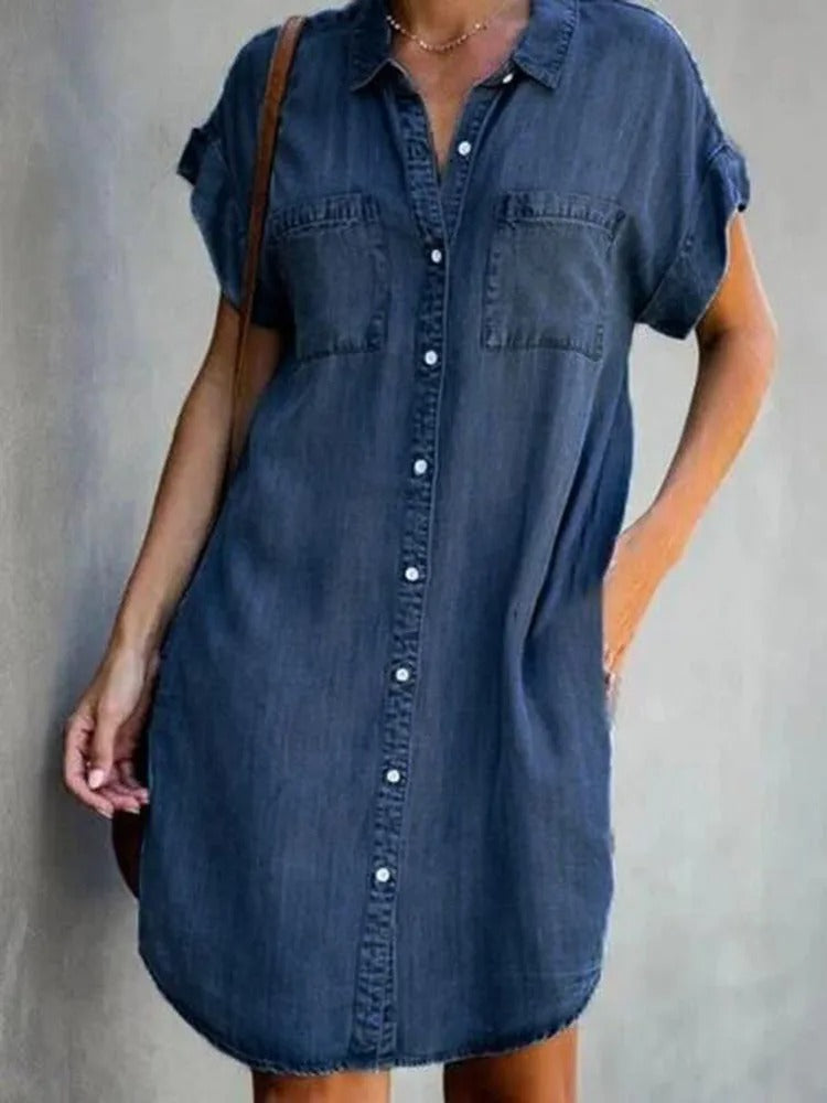 Kvinders Casual Loose Fit denimskjortekjole
