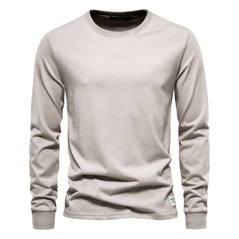 Ensfarvet langærmet T-shirt til mænd