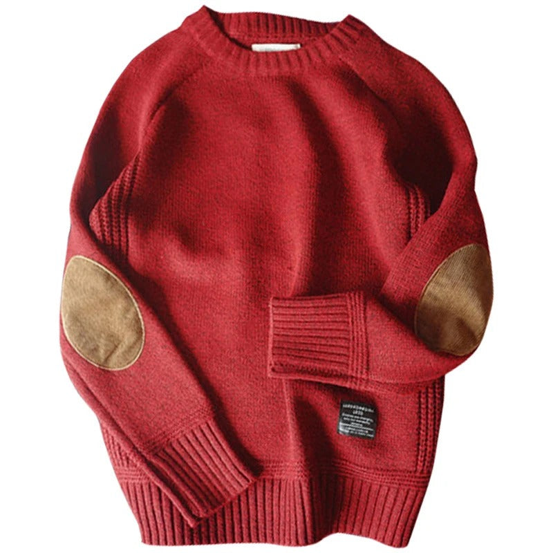 Oversized patch-strikket sweater til mænd