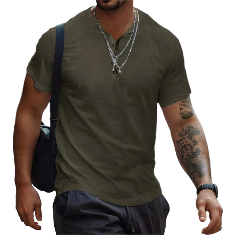 Herre T-shirt uden krave i ensfarvet