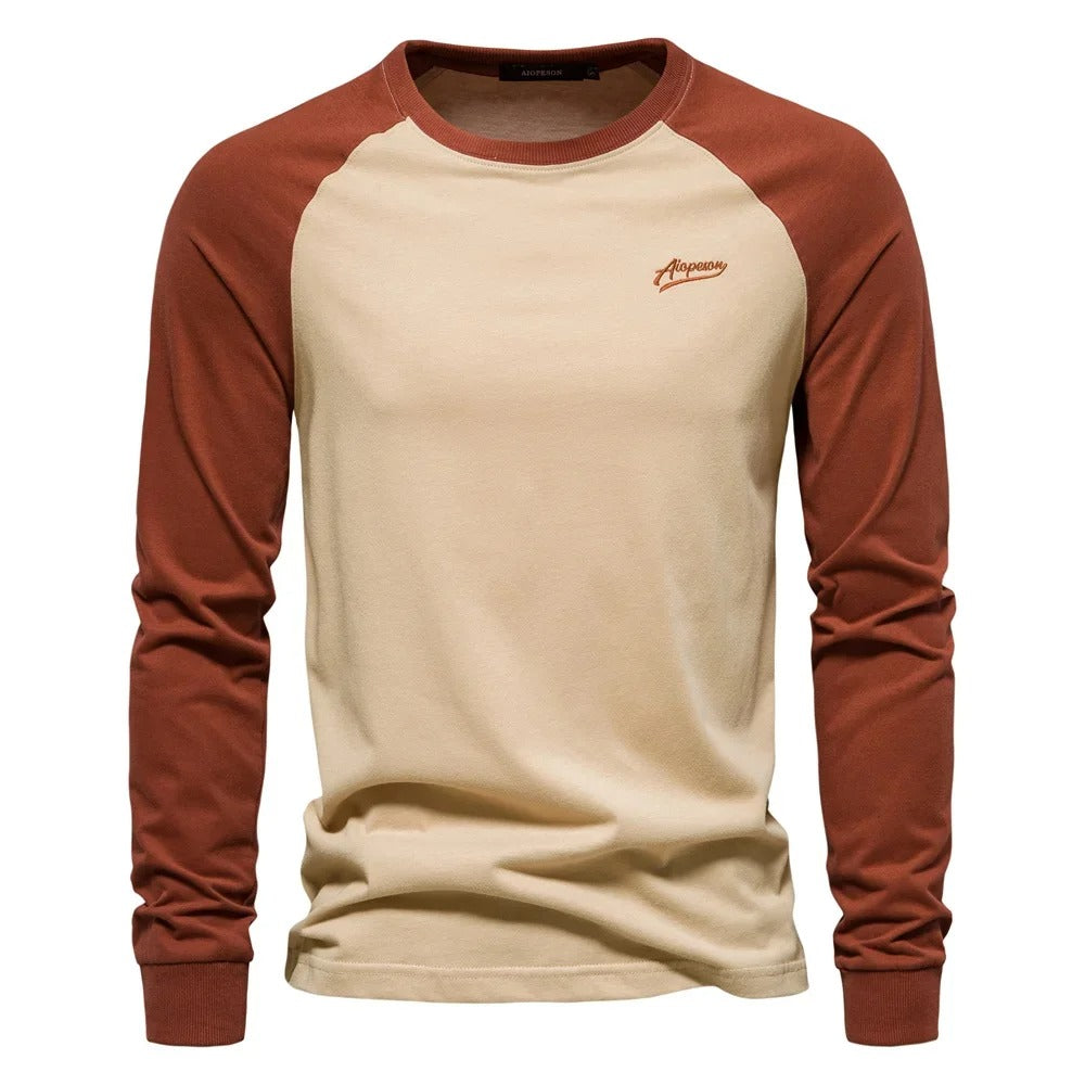 Langærmet patchwork-T-shirt til mænd