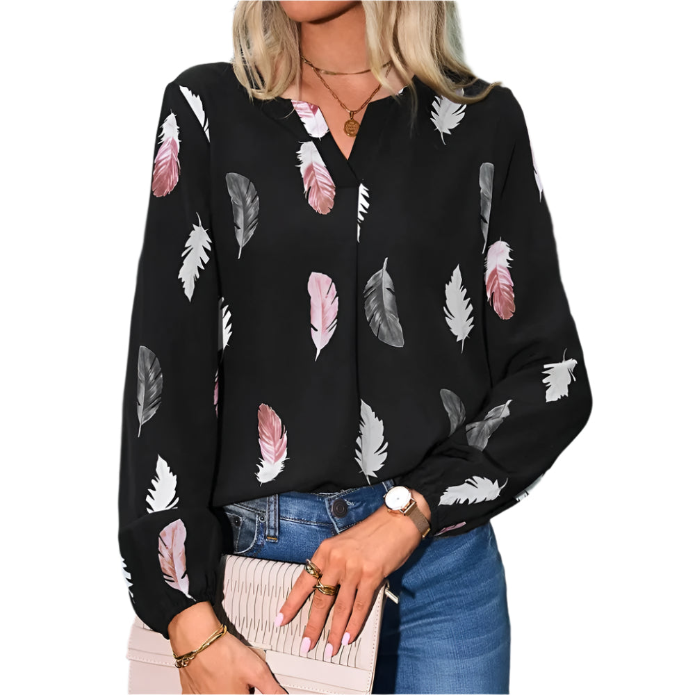 Chiffonbluse med fjermønster