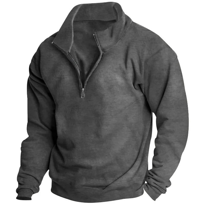 Sweatshirt med standkrave og halv lynlås til mænd