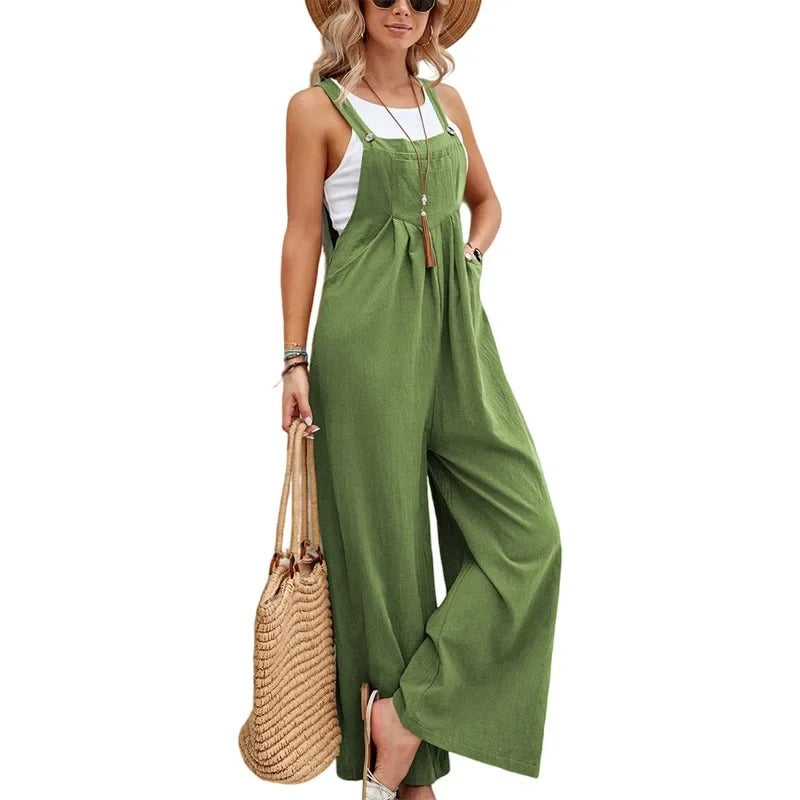 Baggy bib jumpsuit til kvinder med brede ben