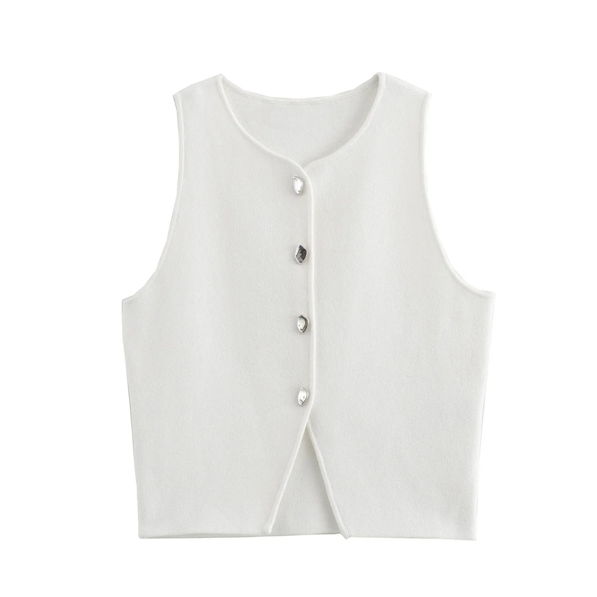 Strikket Crop Tank Top med knapper til kvinder