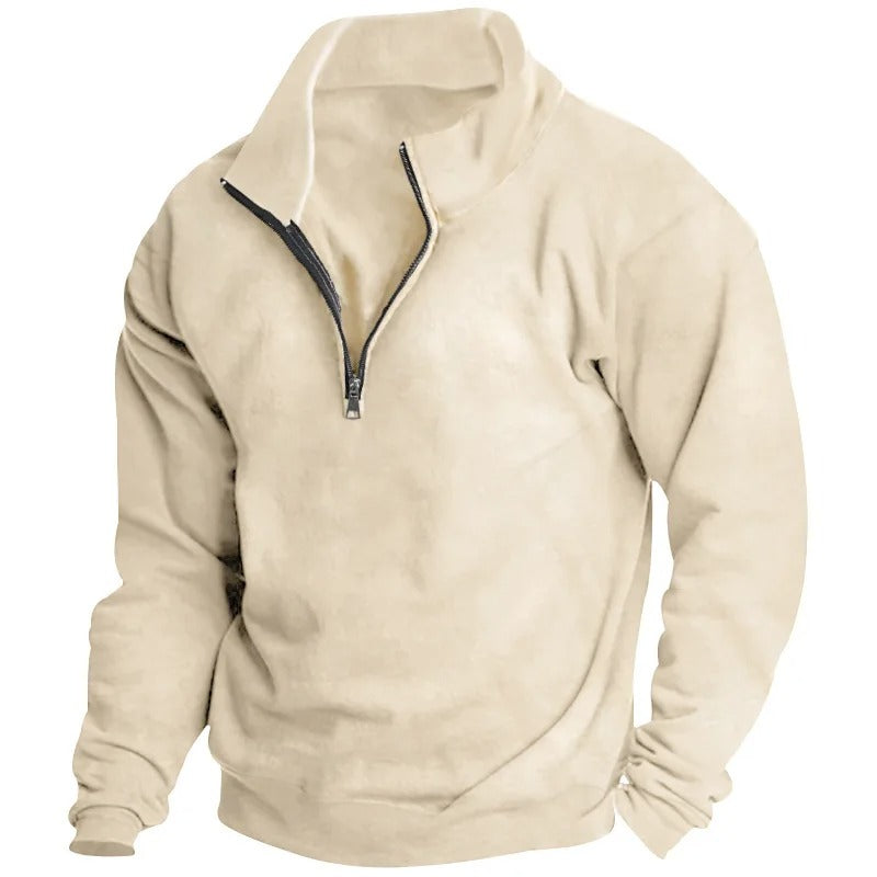 Sweatshirt med standkrave og halv lynlås til mænd