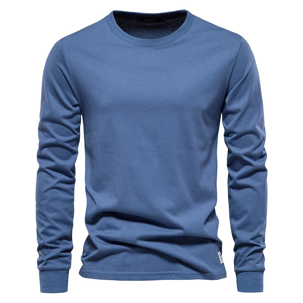 Ensfarvet langærmet T-shirt til mænd