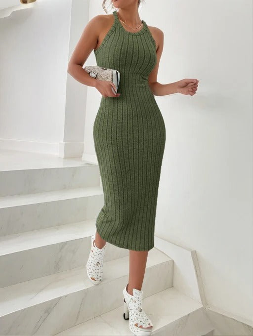 Halterneck bodycon midi-kjole til kvinder