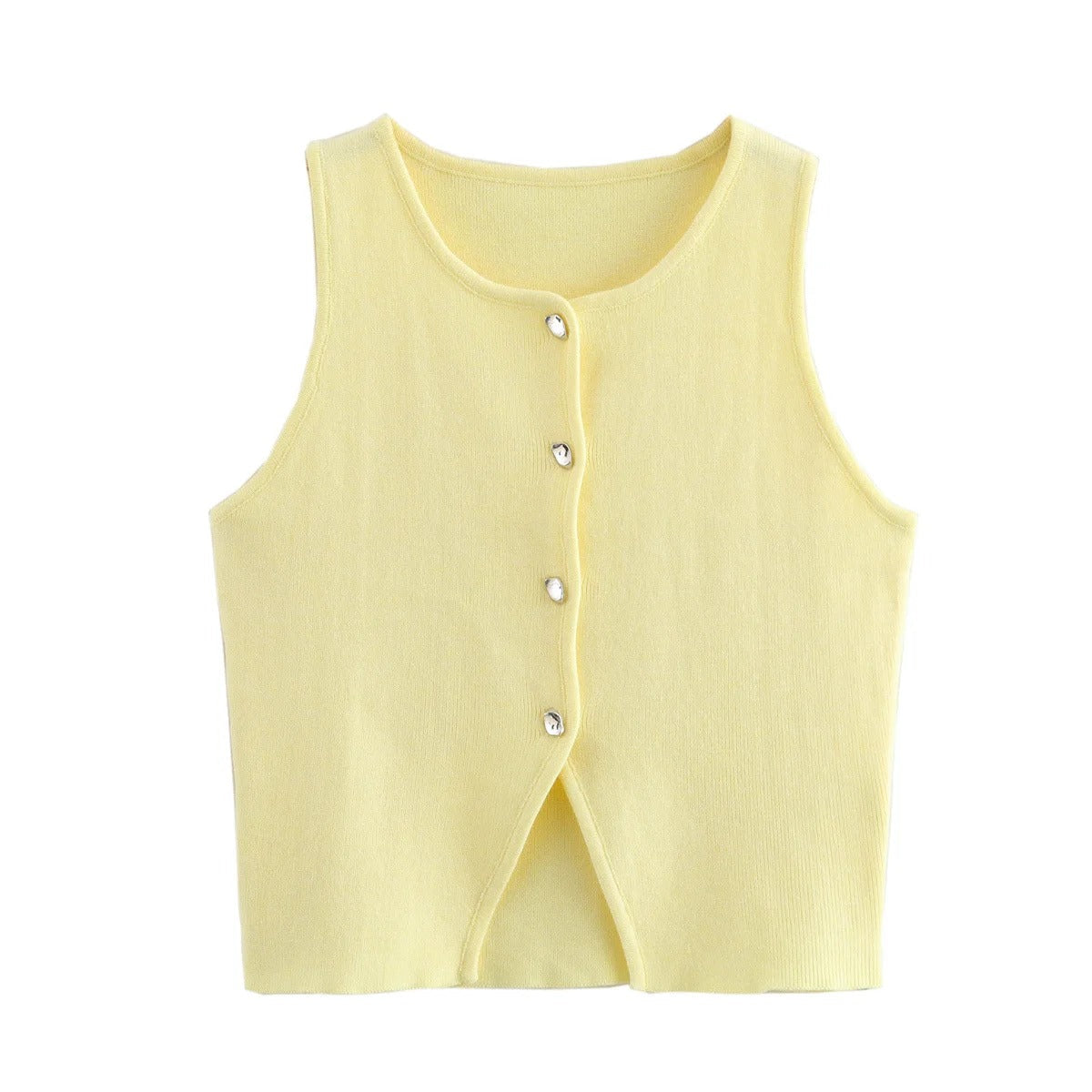 Strikket Crop Tank Top med knapper til kvinder