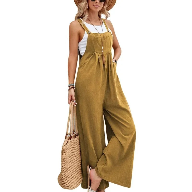 Baggy bib jumpsuit til kvinder med brede ben
