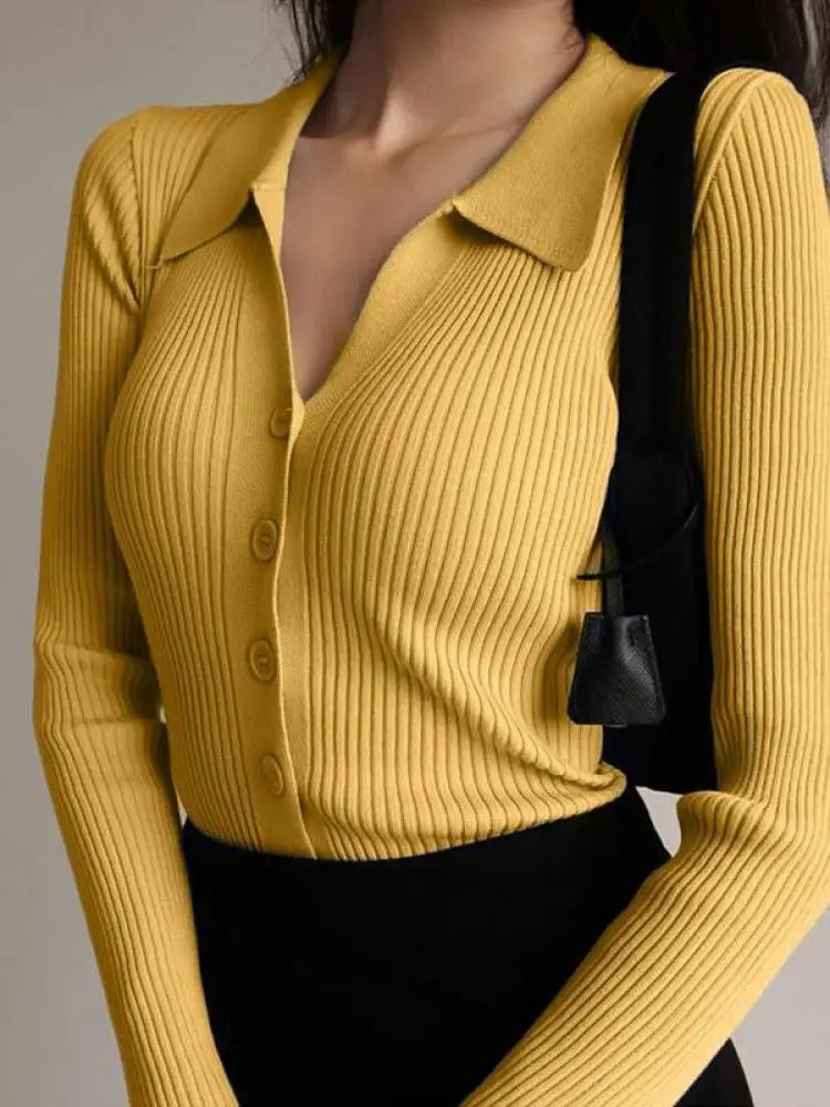 V-hals strikket slim cardigan til kvinder