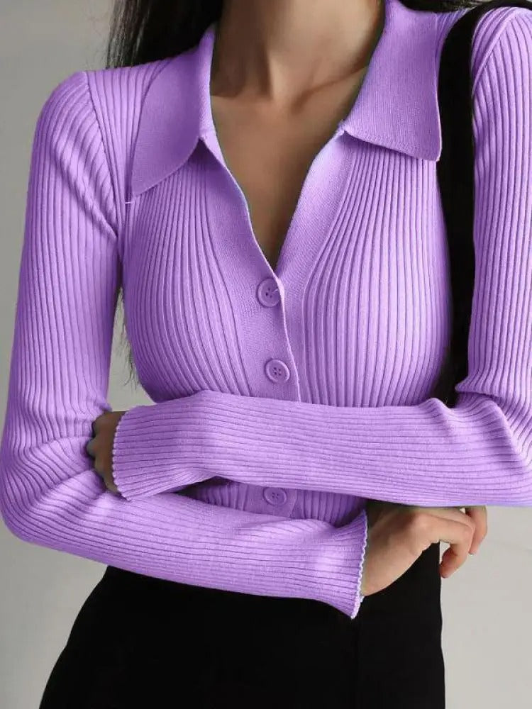 V-hals strikket slim cardigan til kvinder