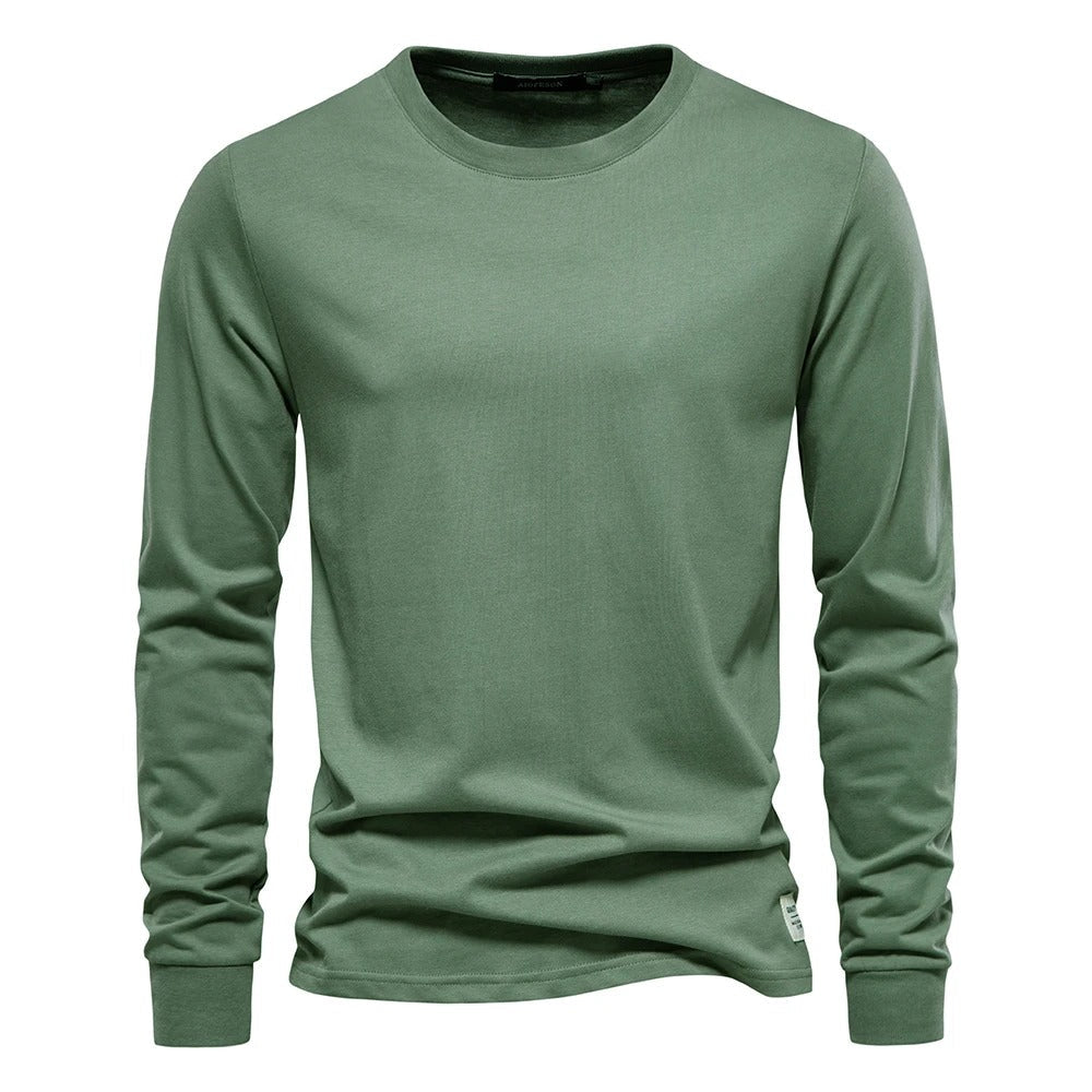 Ensfarvet langærmet T-shirt til mænd