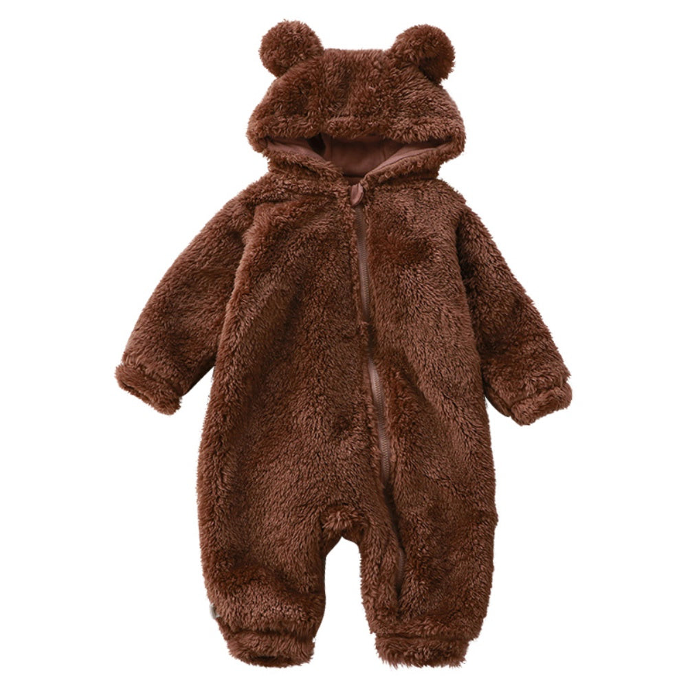 Baby Vinter Onesie med Bjørneører – Varm Flanel Jumpsuit (0–36 måneder)