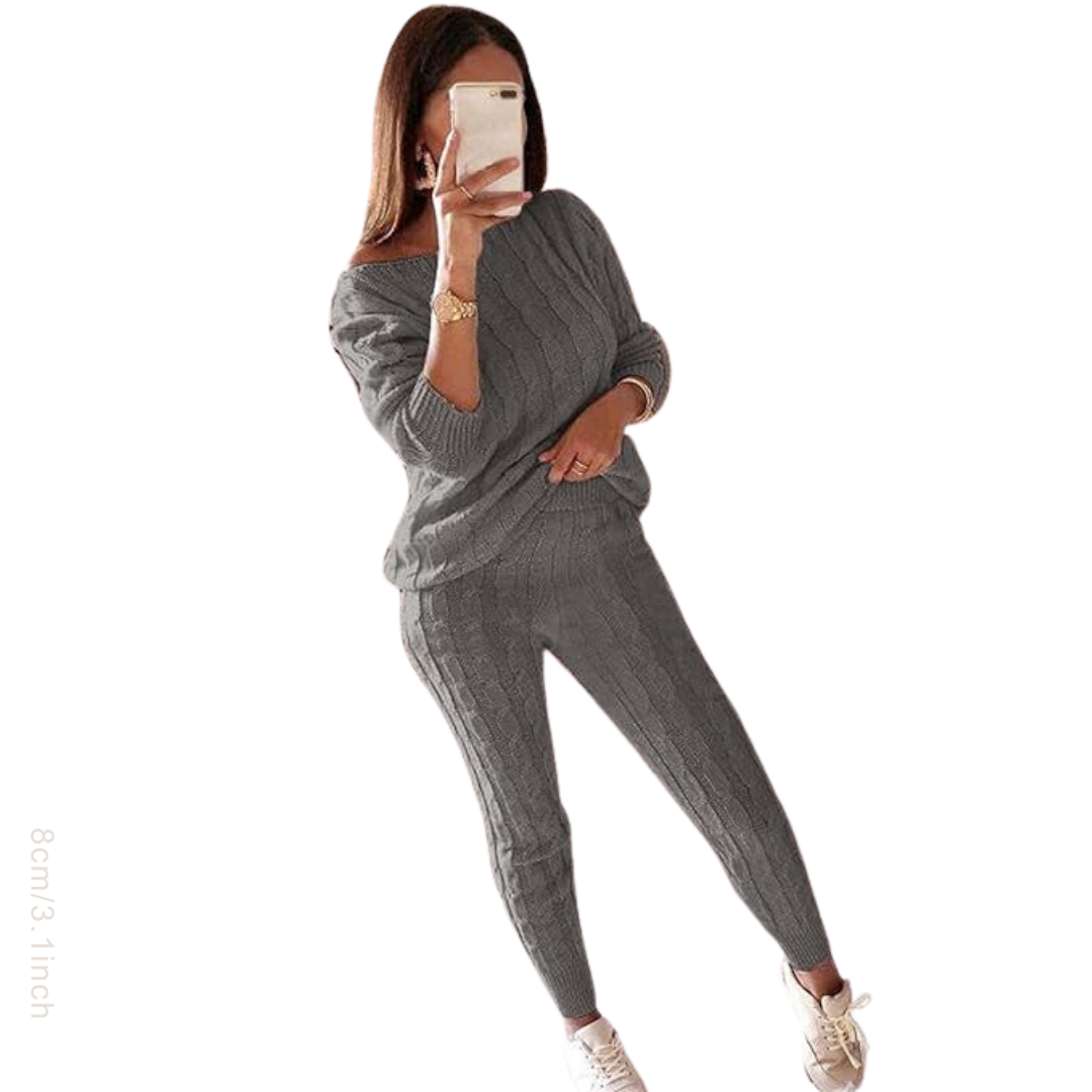Plus Size Droppede Skuldre Strikkede Bukser Set