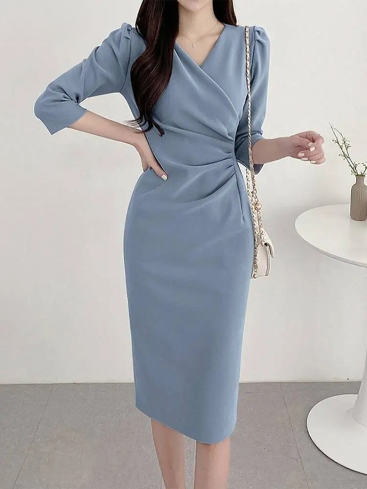 V-hals bodycon sommerkjole til kvinder