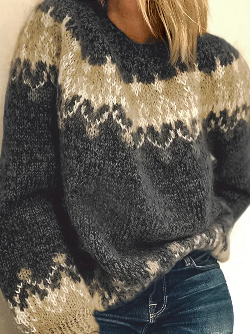 Strikket pullover med jacquardprint til kvinder