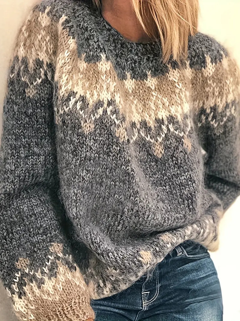 Strikket pullover med jacquardprint til kvinder