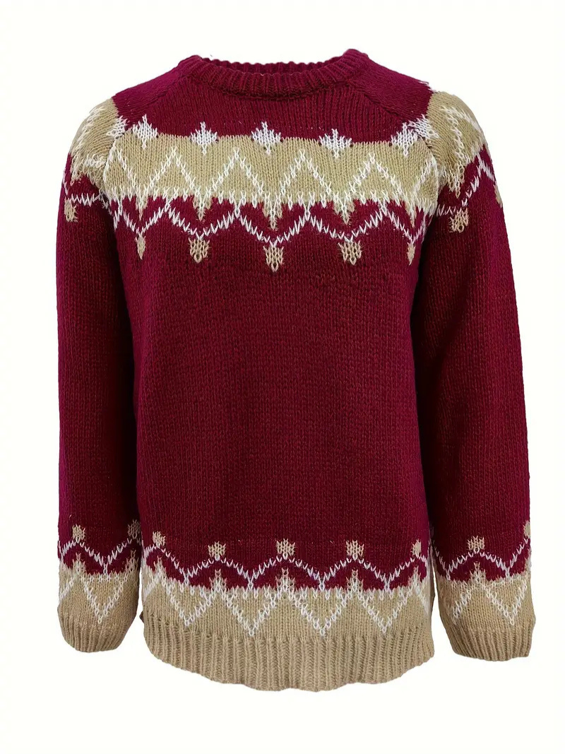 Strikket pullover med jacquardprint til kvinder