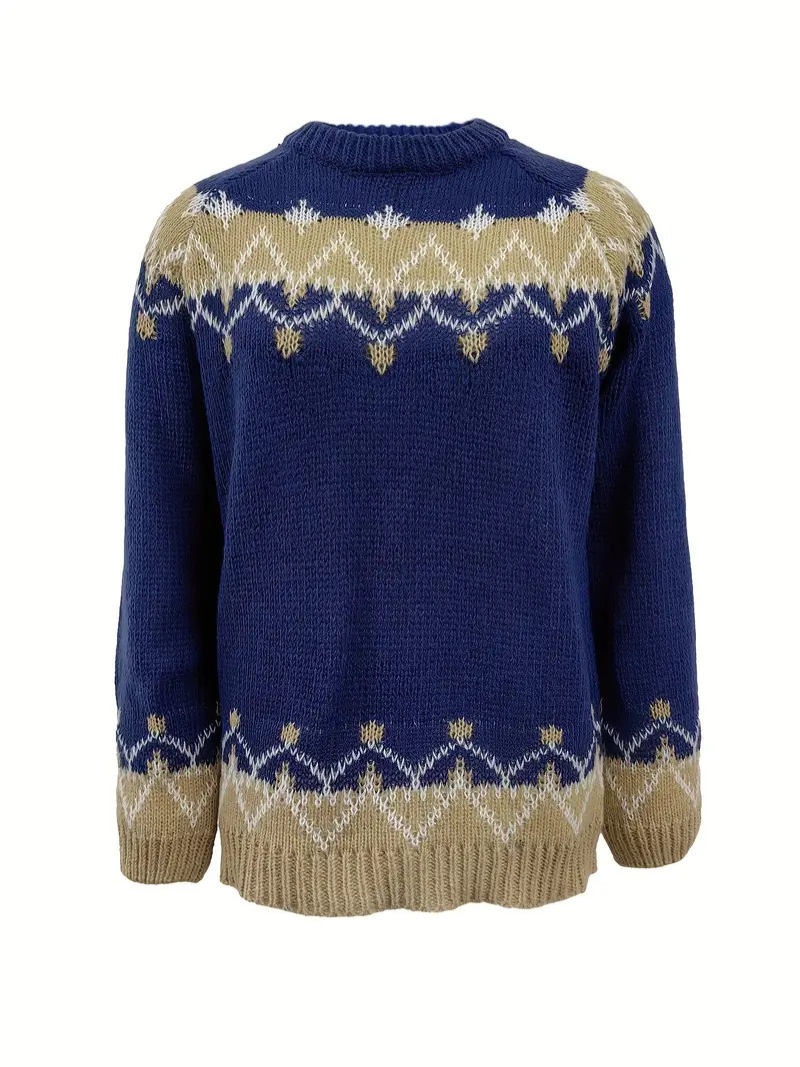 Strikket pullover med jacquardprint til kvinder