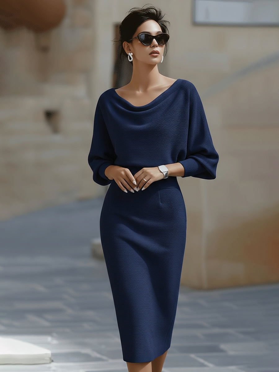 Olivia | Hvid Draperet Batwing Midi Kjole