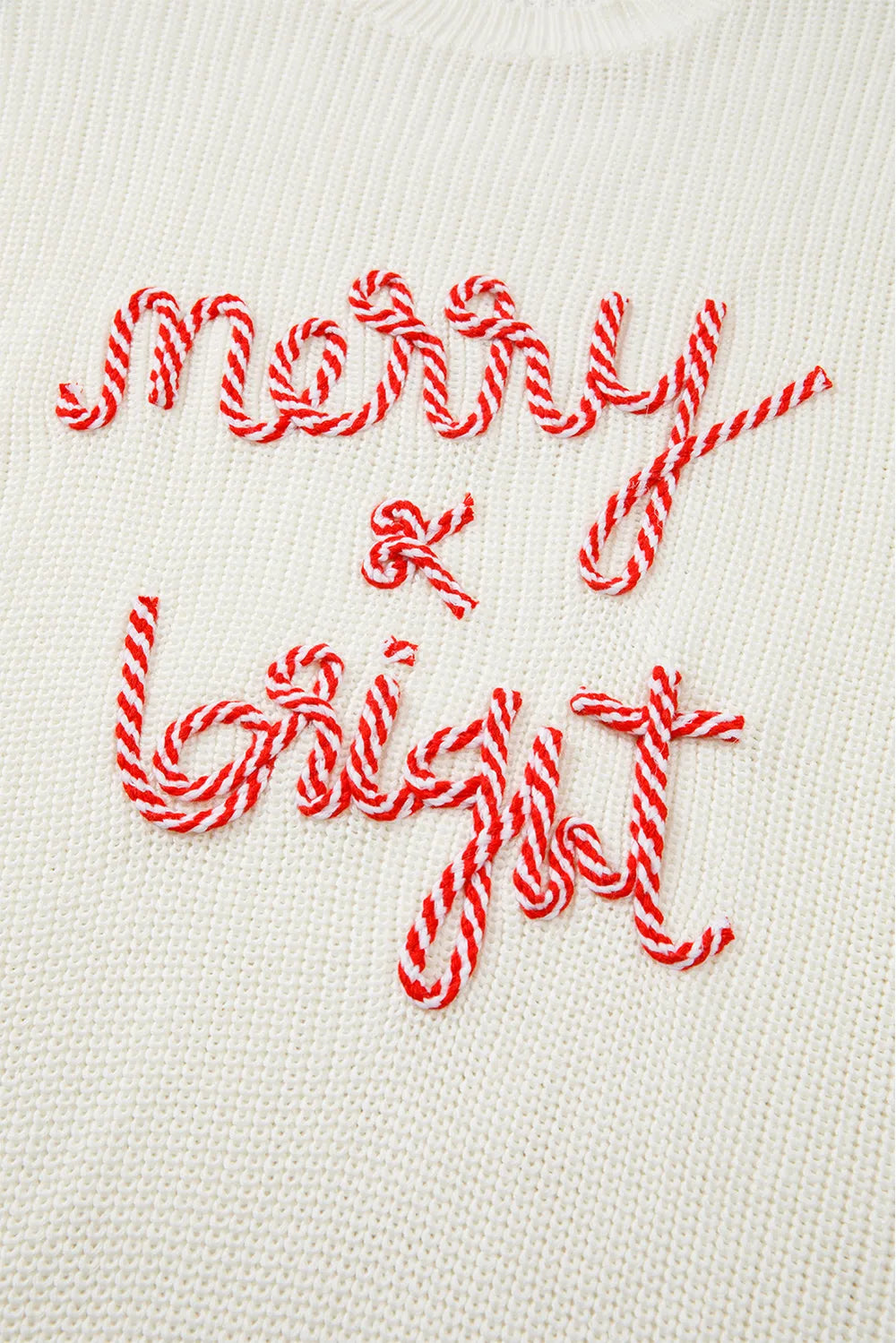 Hvid Glad og Lys Candy Cane Bogstav Jul Sweater