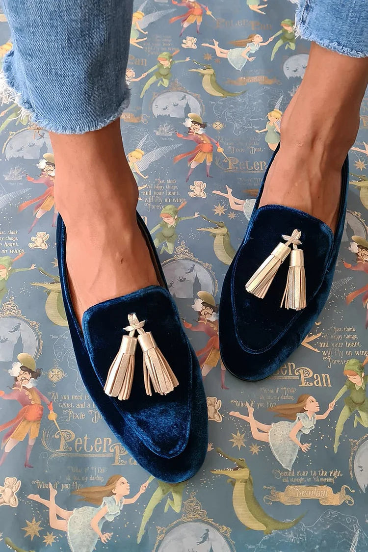 MIDNIGHT ELEGANCE LOAFERS MED CHAMPAGNE FRINGE