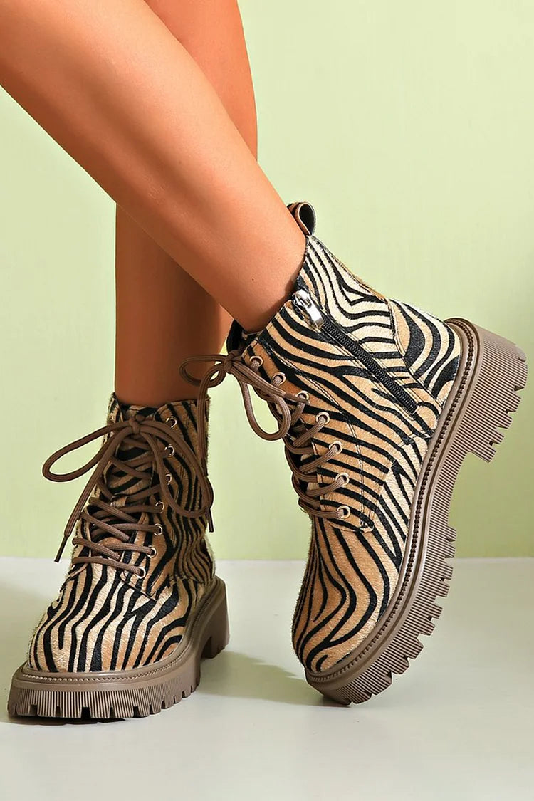 ZEBRA PRINT SNØREBOOTS
