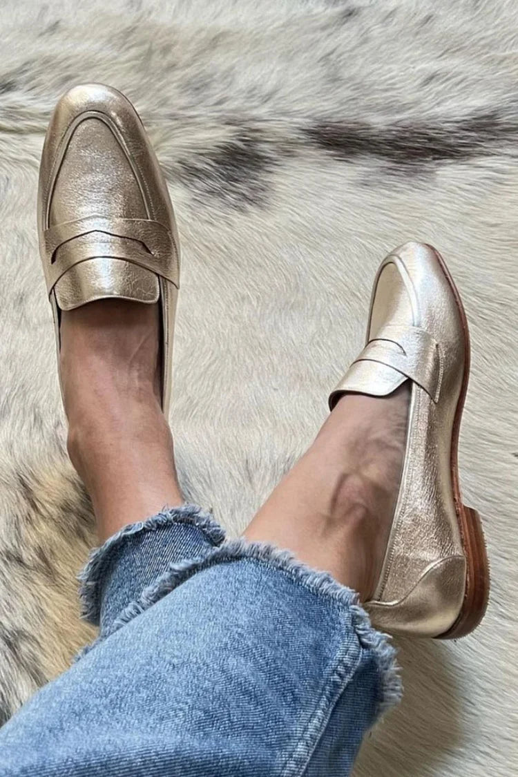 SKINNENDE LYS GULD LOAFER