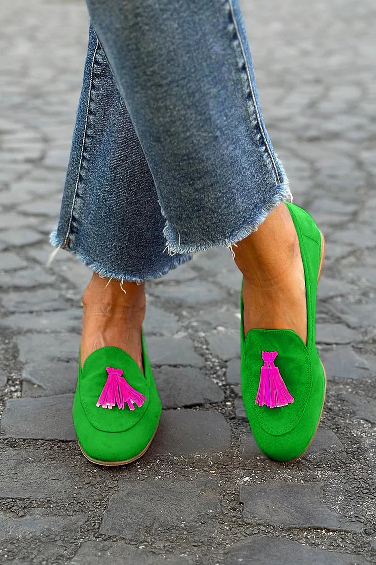 GRØN LOAFER MED FUCHSIA FRINGE