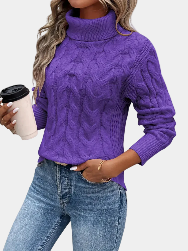 Chelsey Kvinders Kabelstrikket Sweater – Varm Elegant Strik med Klassisk Mønster