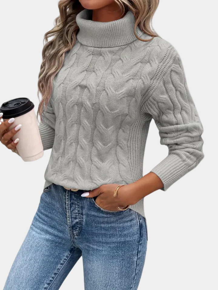 Chelsey Kvinders Kabelstrikket Sweater – Varm Elegant Strik med Klassisk Mønster