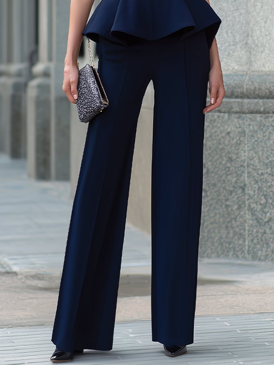 Sculpted Peplum Top Og Skræddersyede Bukser Med Bred Ben