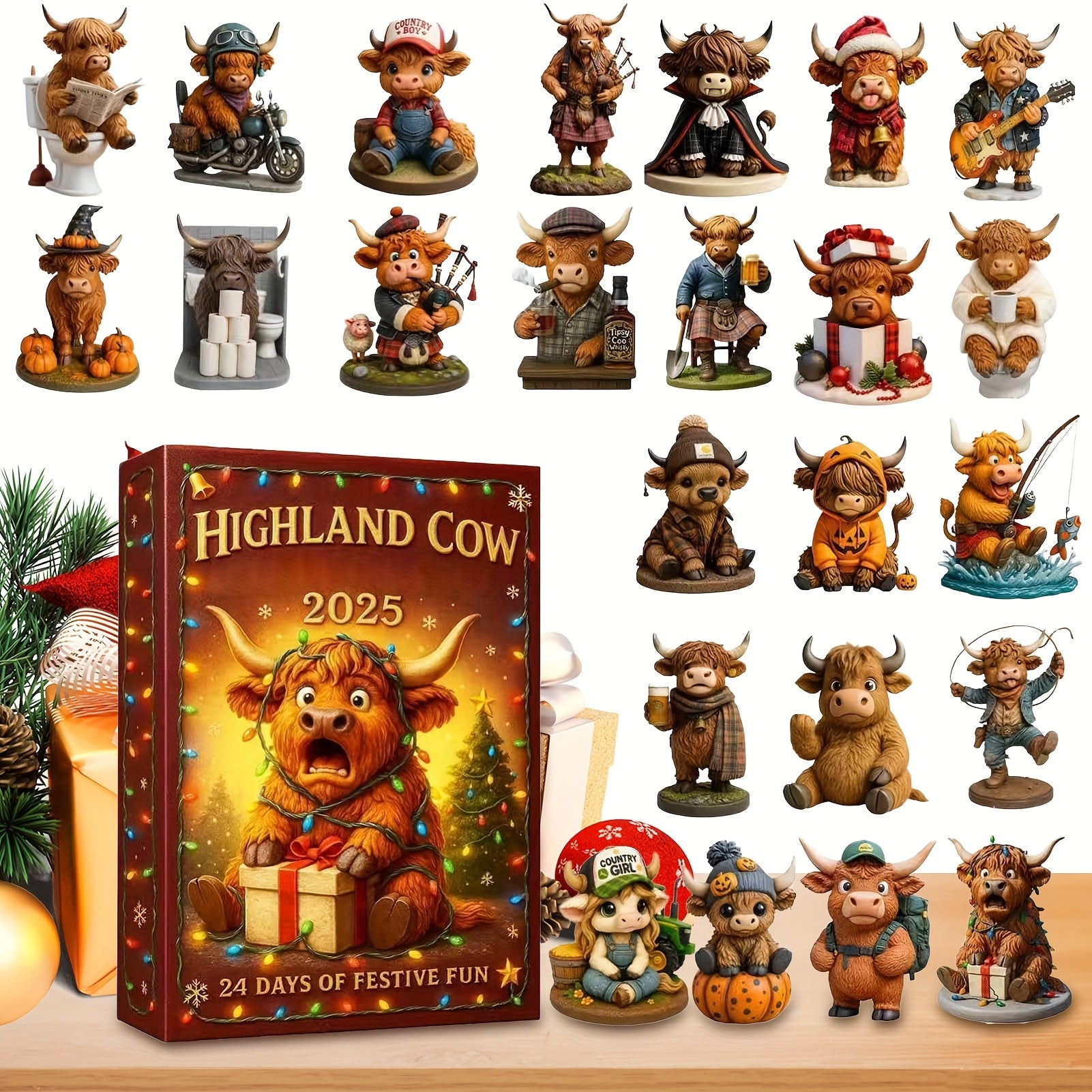 HighlandJoy | 3D Highland Cow Adventskalender 2025 Unikt juleoplevelse med 24 figurer