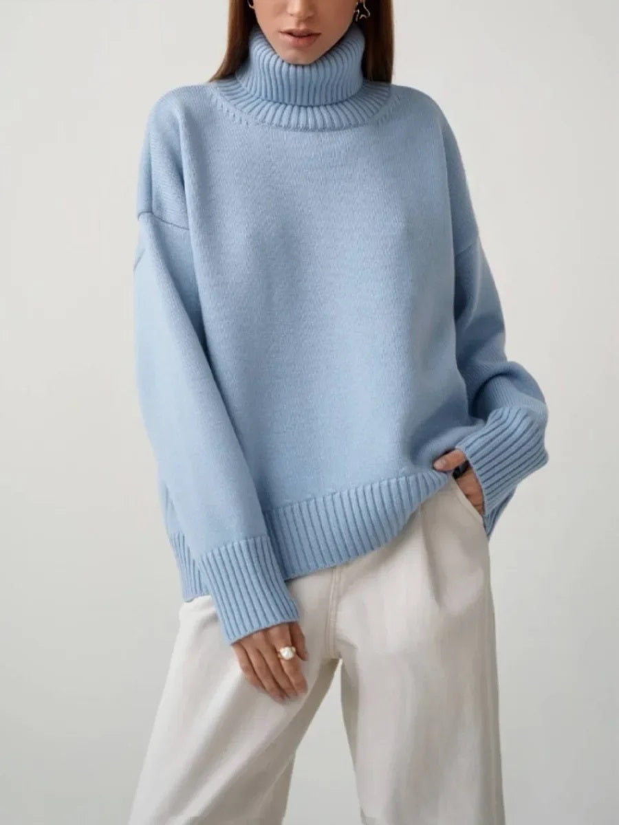 Elise Oversized Turtleneck Sweater til kvinder – Blød og varm striktrøje med tidløst design