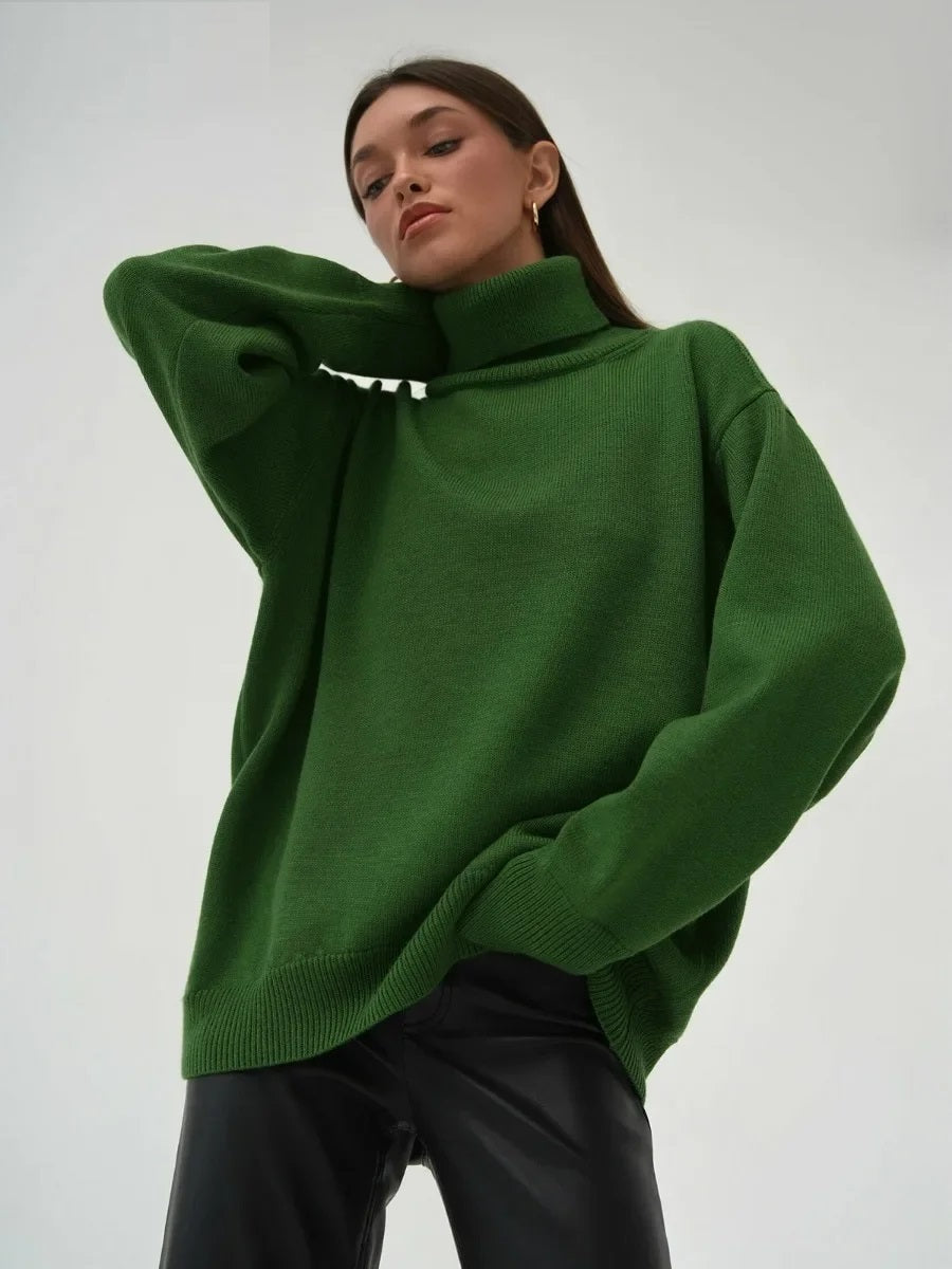 Elise Oversized Turtleneck Sweater til kvinder – Blød og varm striktrøje med tidløst design