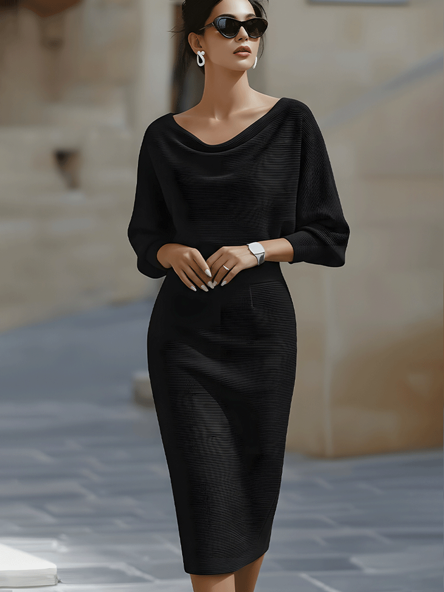 Olivia | Hvid Draperet Batwing Midi Kjole