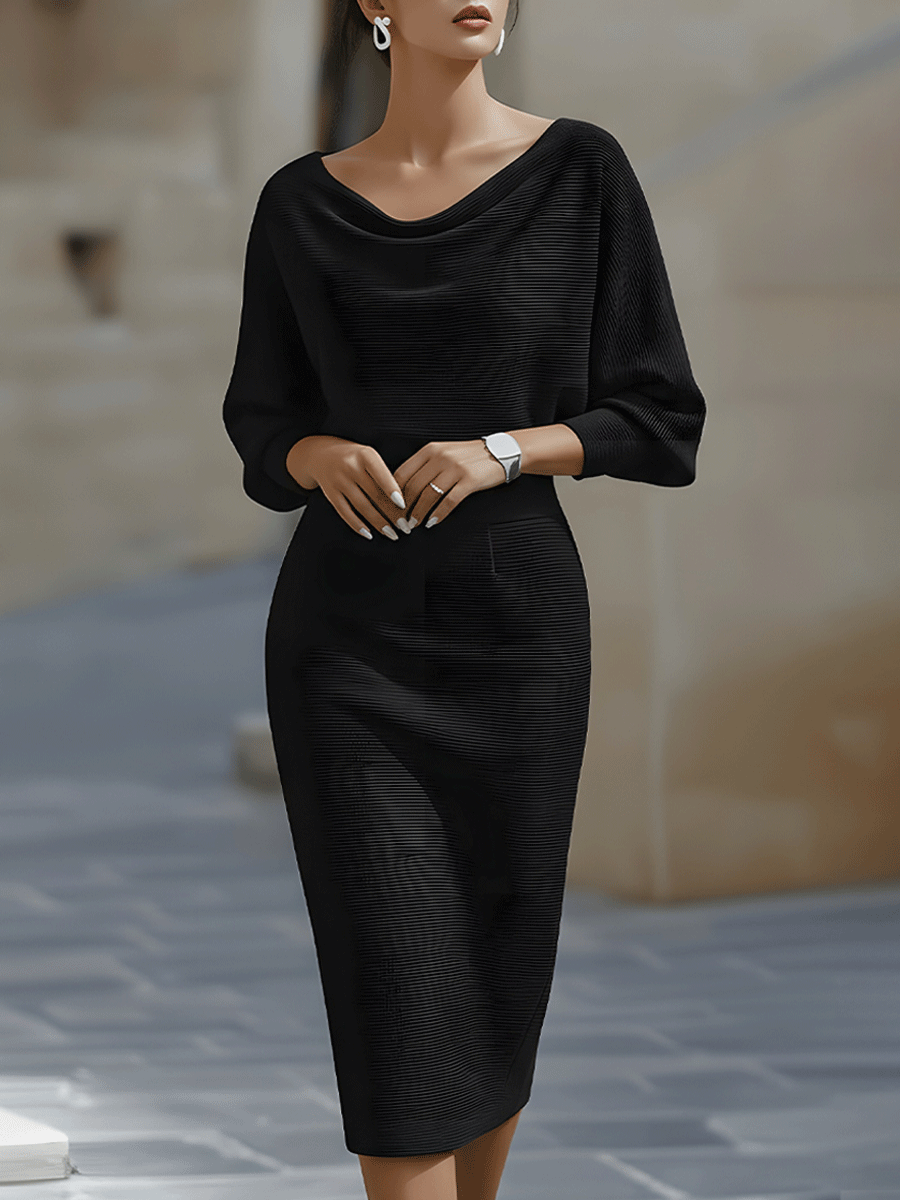 Olivia | Hvid Draperet Batwing Midi Kjole