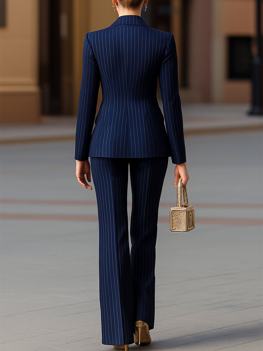 Elegant Pinstripe Dobbeltradet Suit Sæt