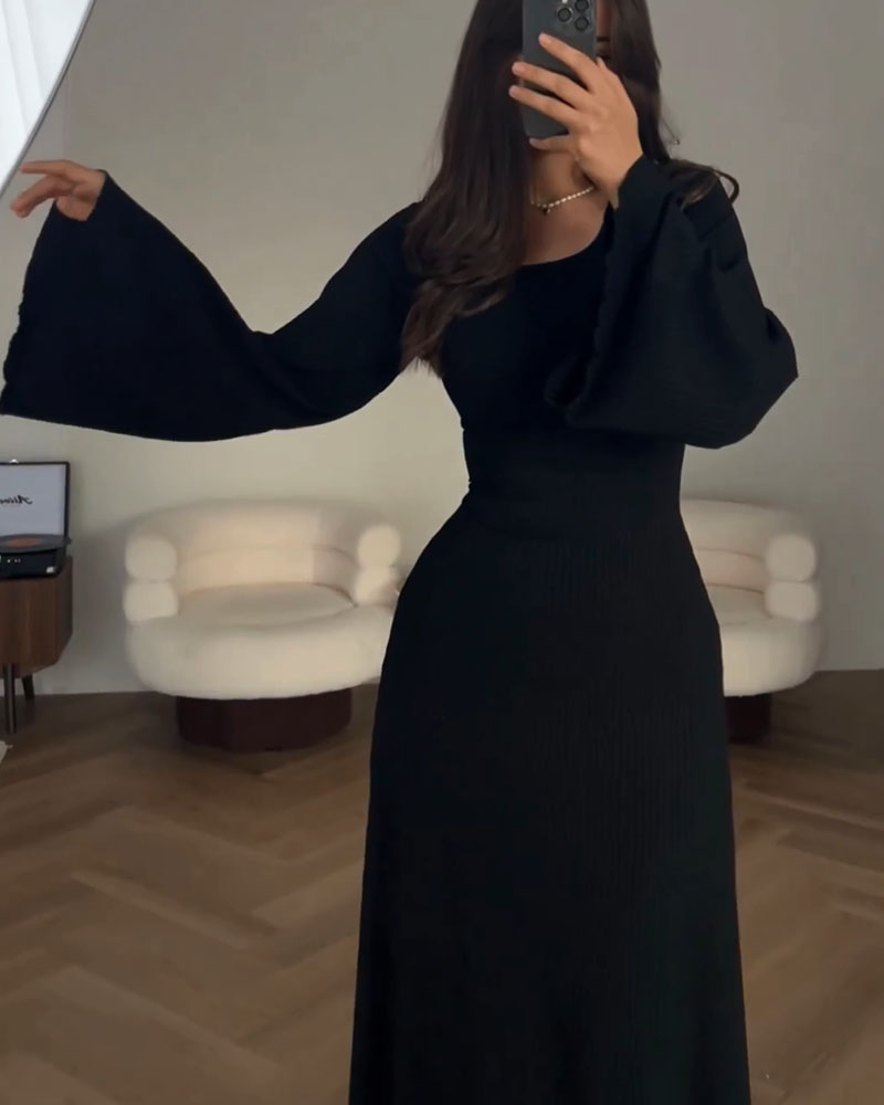 Lang Strikket Kjole Med Lange Ærmer Og Talje For Kvinder | Velegnet Til Hverdagsoutfits