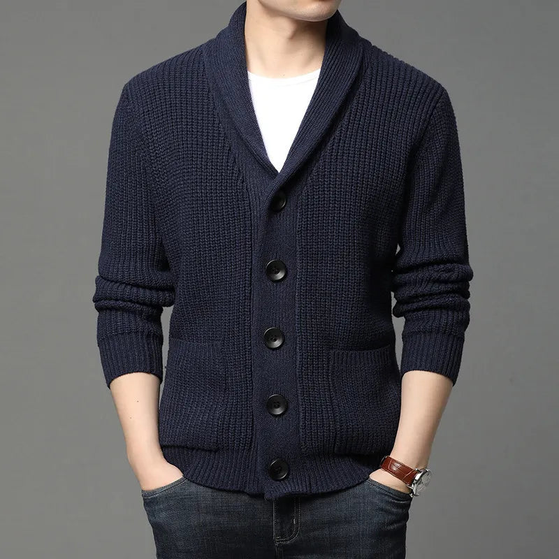 Herre Skulderkrave Cardigan – Raffineret Ribstrik