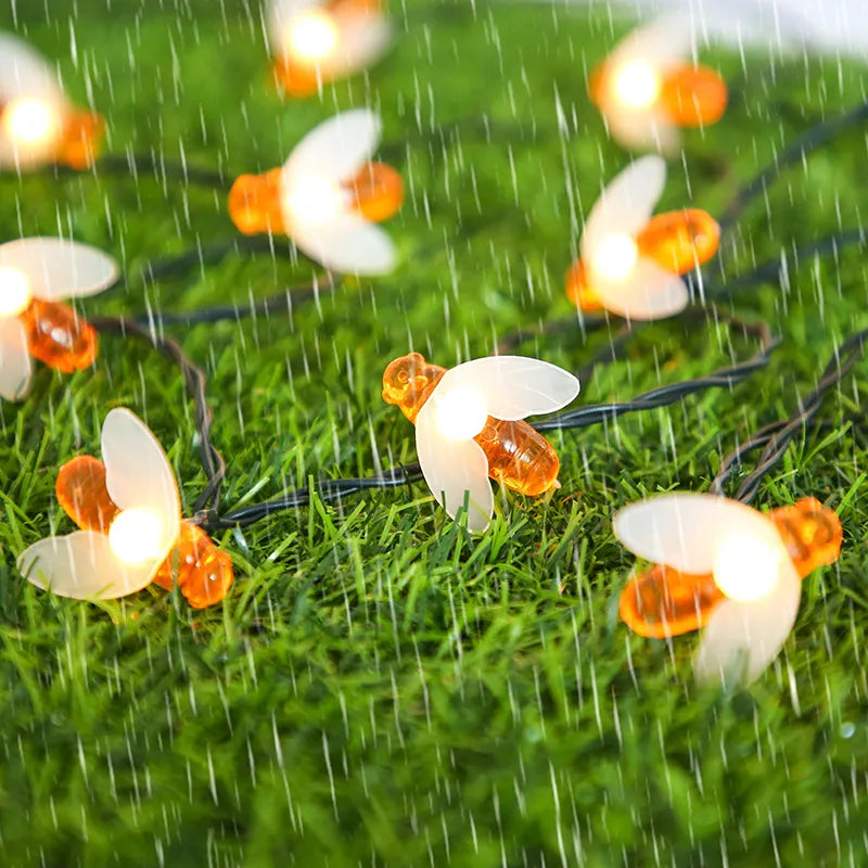 Solar-Powered LED String Lights with Bees - Solar Garden Lighting for Outdoor Use