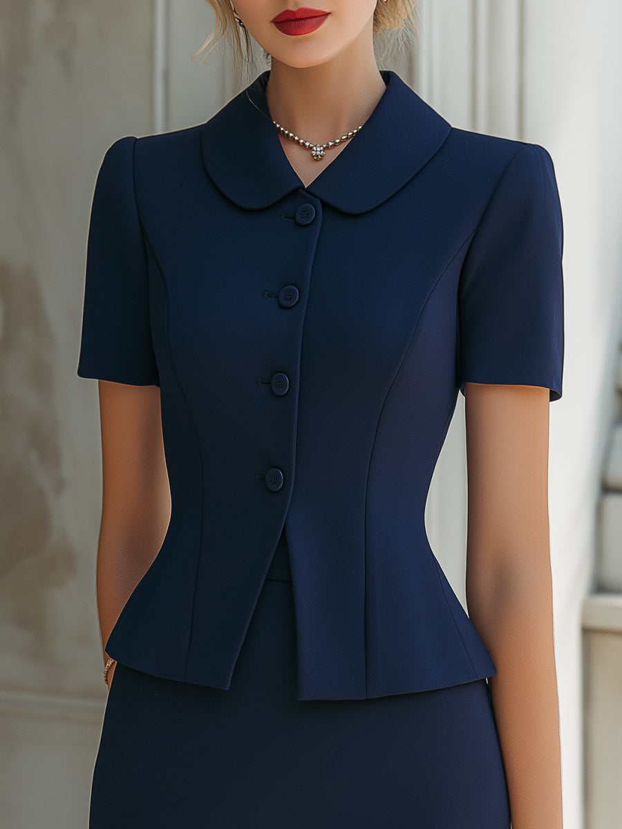 Skræddersyet Kortærmet Peplum Blazer & Mini Nederdel Sæt