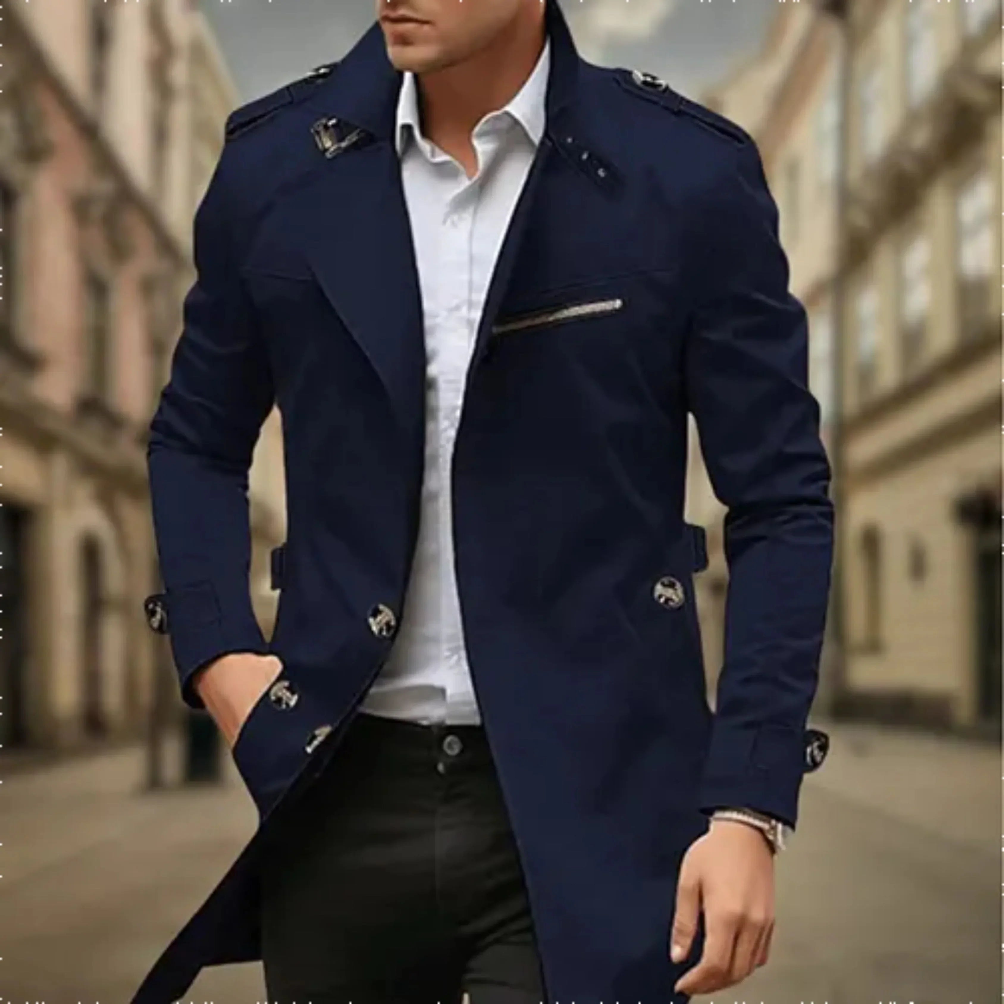 Rey Herre Frakke – Elegant Vandtæt Trench Coat med Klassisk Dobbeltknap Design