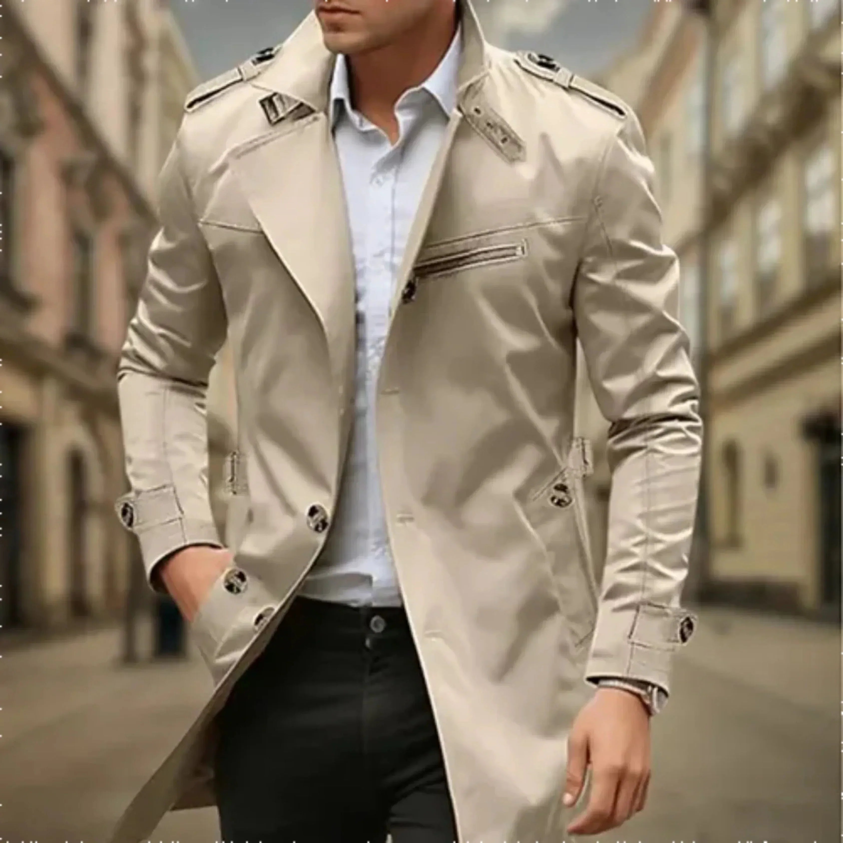 Rey Herre Frakke – Elegant Vandtæt Trench Coat med Klassisk Dobbeltknap Design